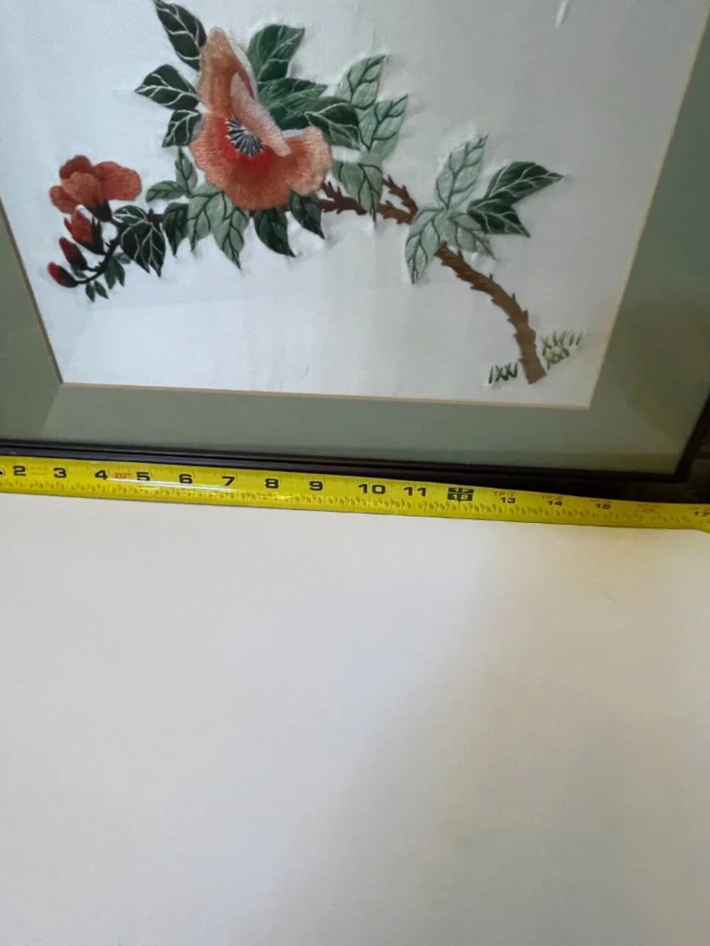 VTG Asian Wall Art Silk Embroidered Pink Flowers & Butterflies 3.5